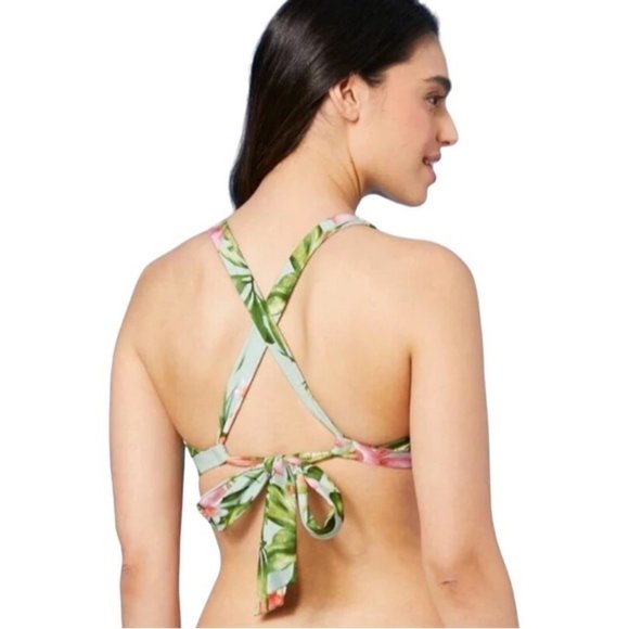 Kona Sol Elongated Triangle Tie Bikini Top Tropical Green Size S Adjustable New - Picture 2 of 7